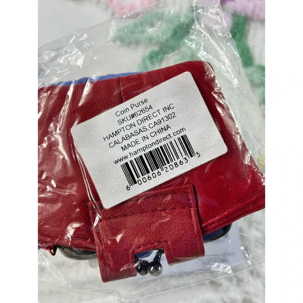 Hampton Direct Red Leather Coin Purse Kiss Lock Multi Pocket Wallet 62654 NEW